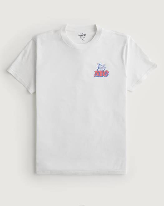 Hollister Hommes blanc t-shirt graphique pizza nyc 4P84846